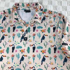 Bad Birdie Polo Shirt Mens XL Golf Performance Toucan Cactus All Over Print